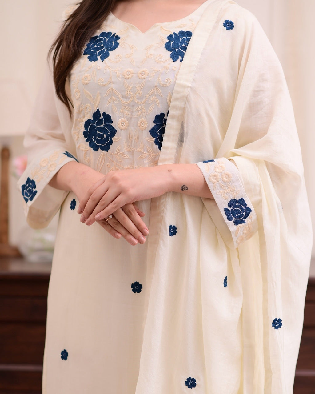 Embroidered Kurti Set with Matching Dupatta
