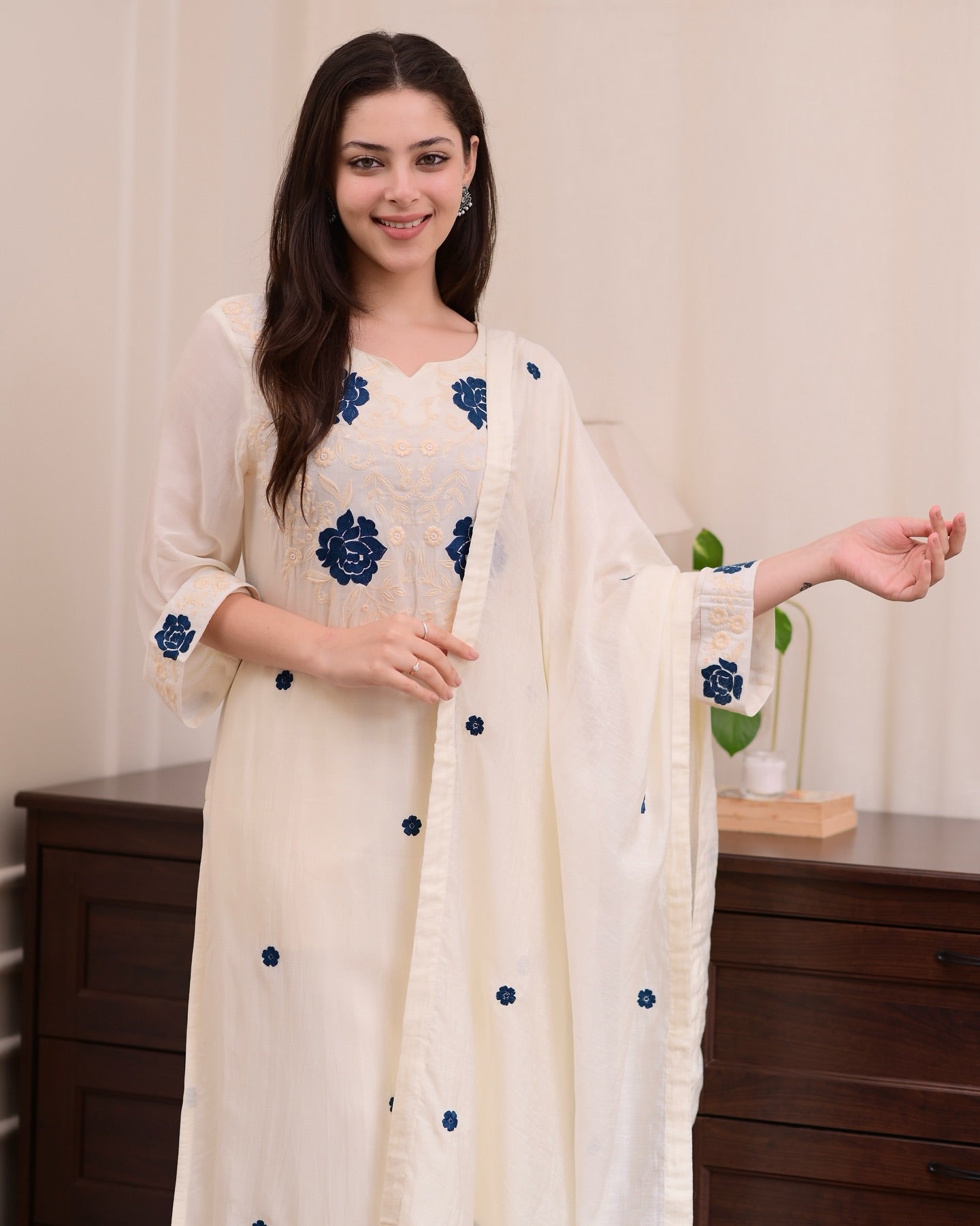 Embroidered Kurti Set with Matching Dupatta