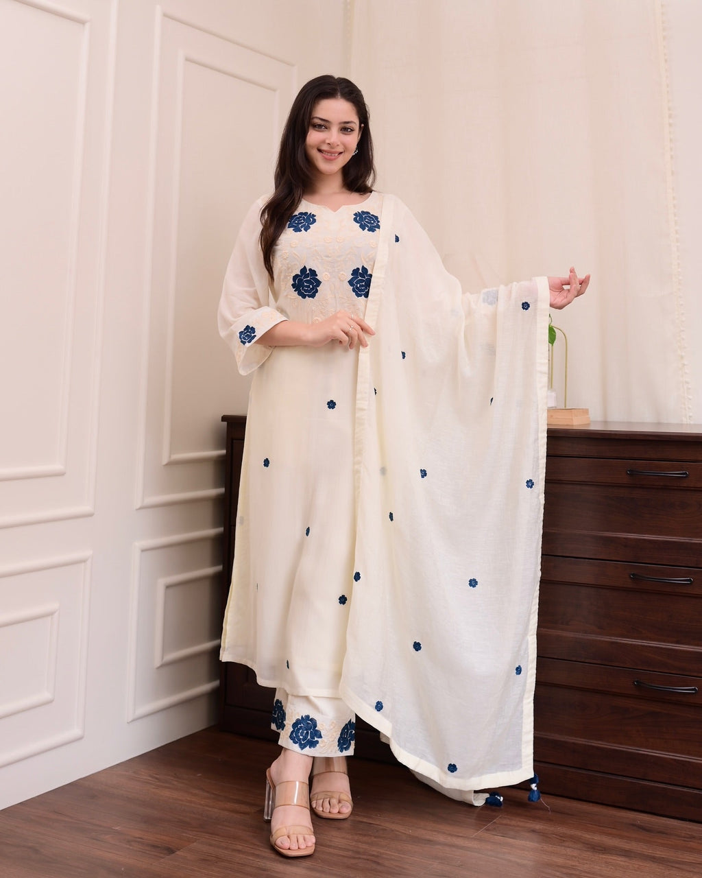 Embroidered Kurti Set with Matching Dupatta