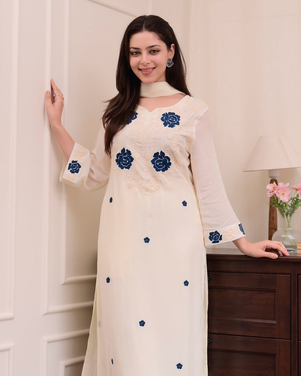Embroidered Kurti Set with Matching Dupatta