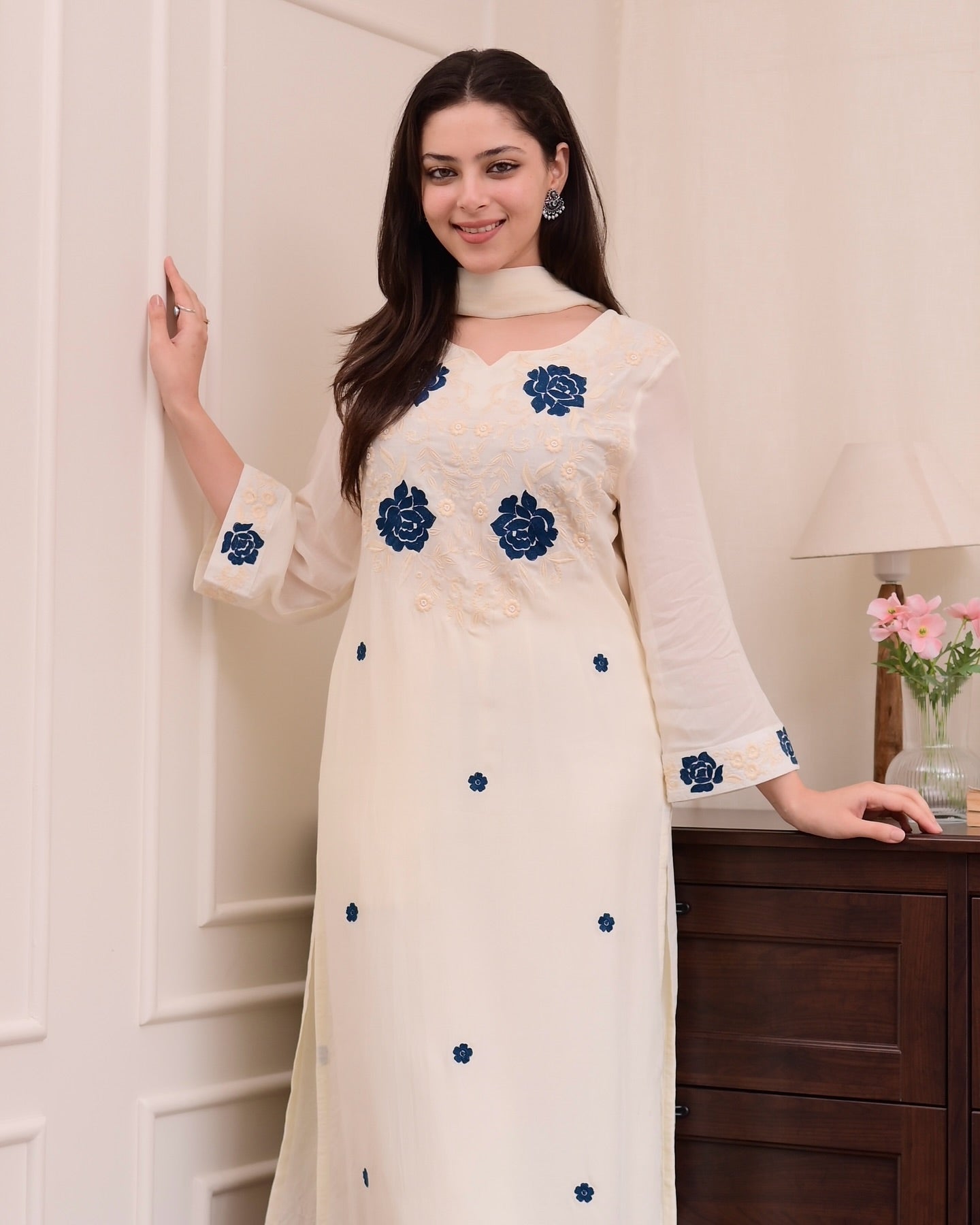 Embroidered Kurti Set with Matching Dupatta