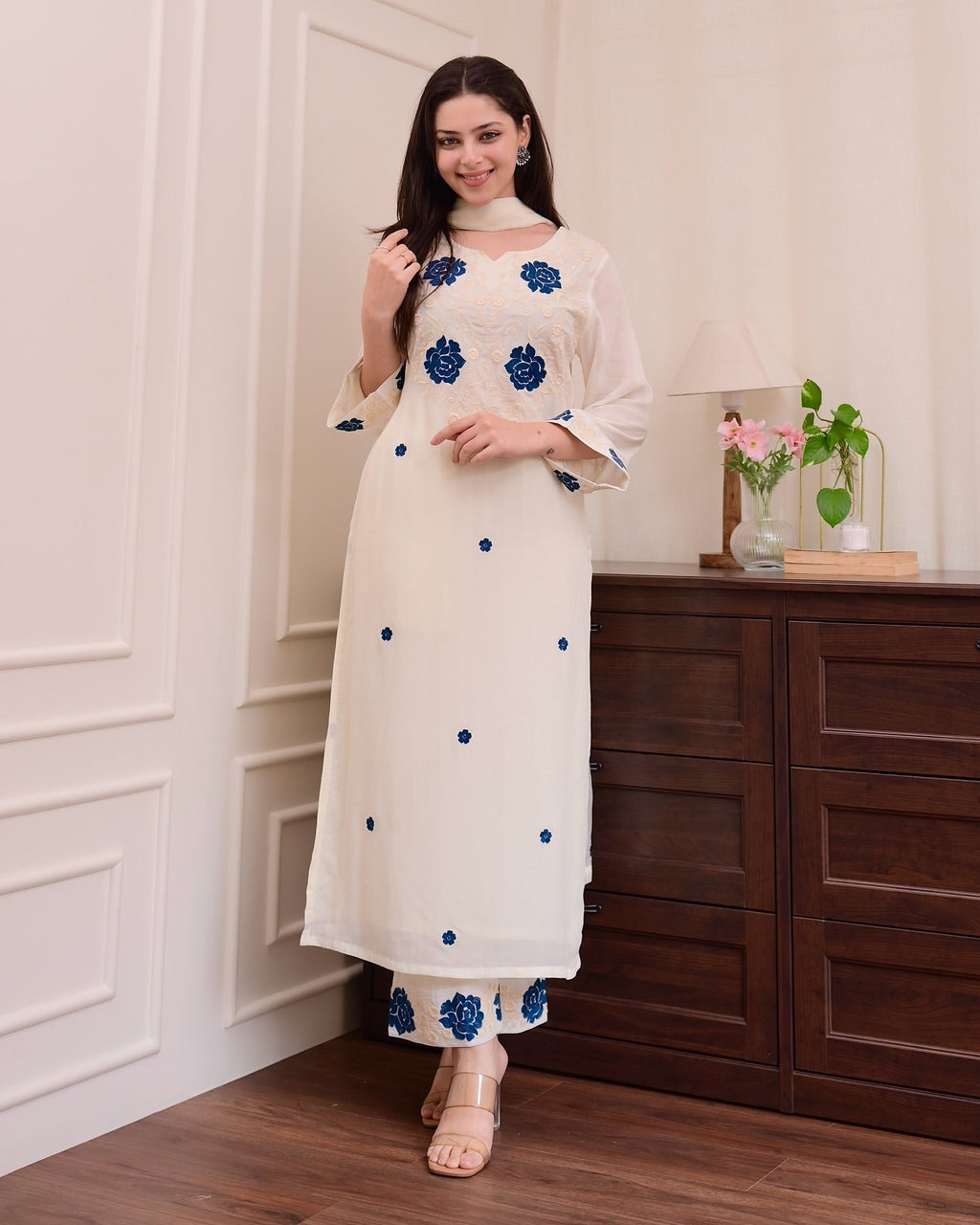 Embroidered Kurti Set with Matching Dupatta