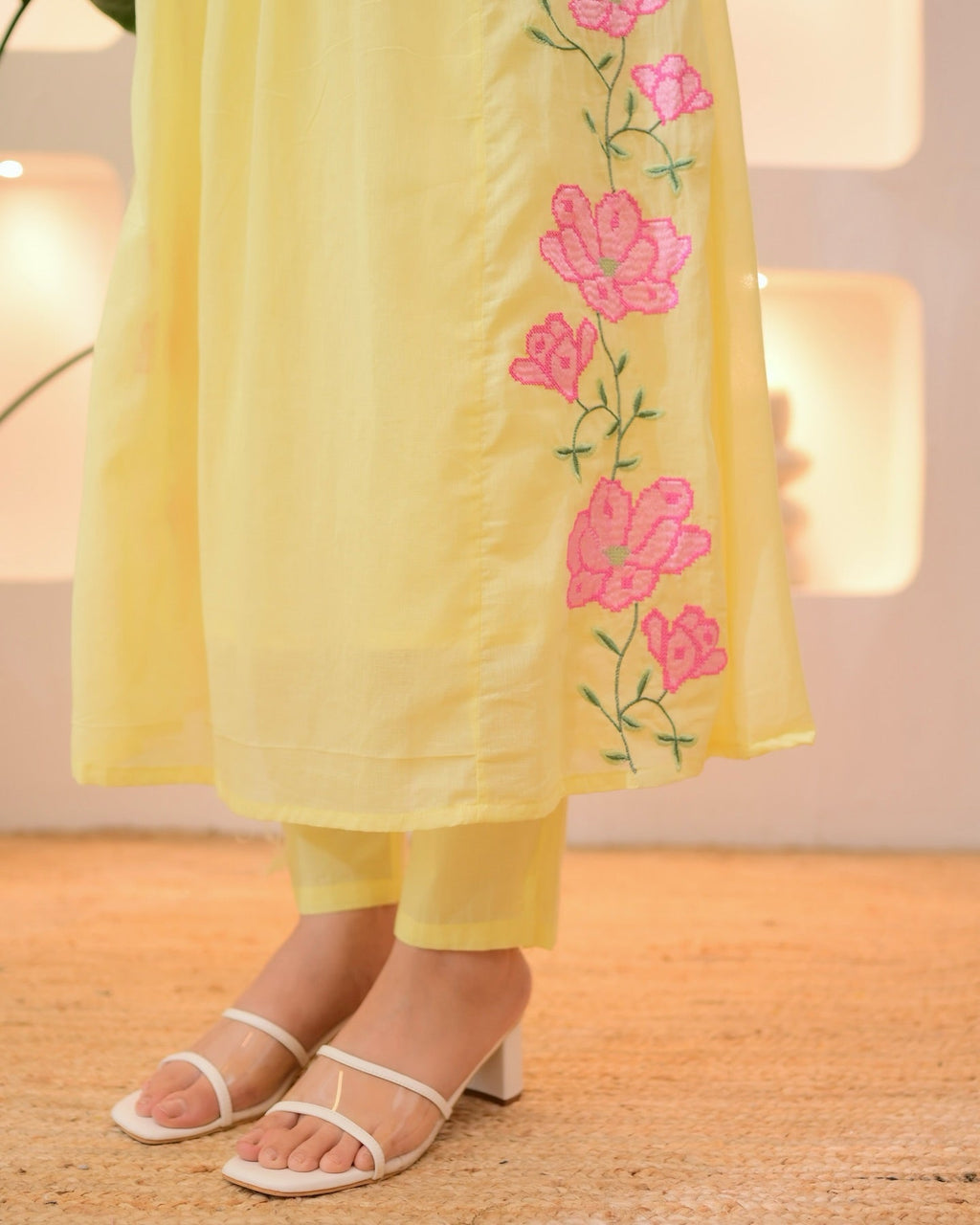 Floral Embroidered Kurti Set with Dupatta