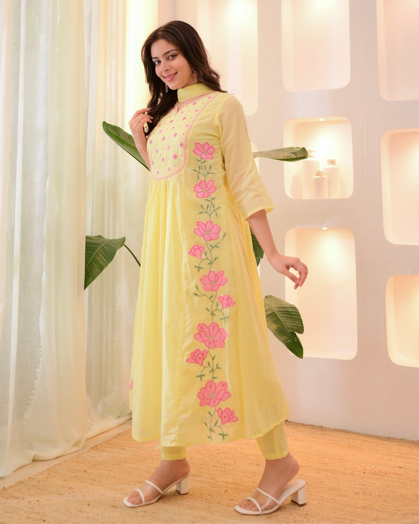 Floral Embroidered Kurti Set with Dupatta