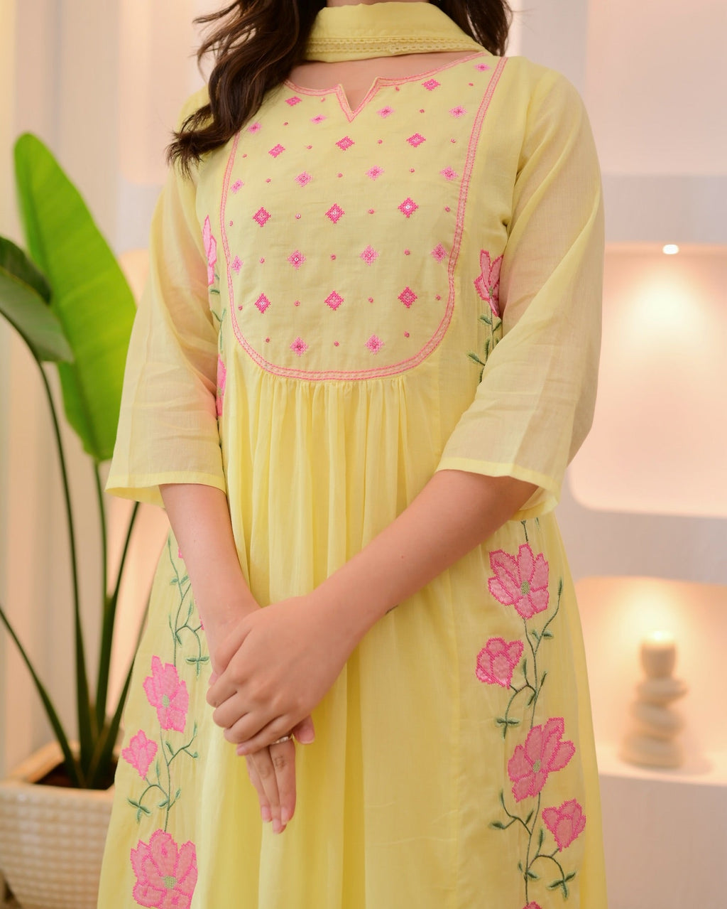 Floral Embroidered Kurti Set with Dupatta