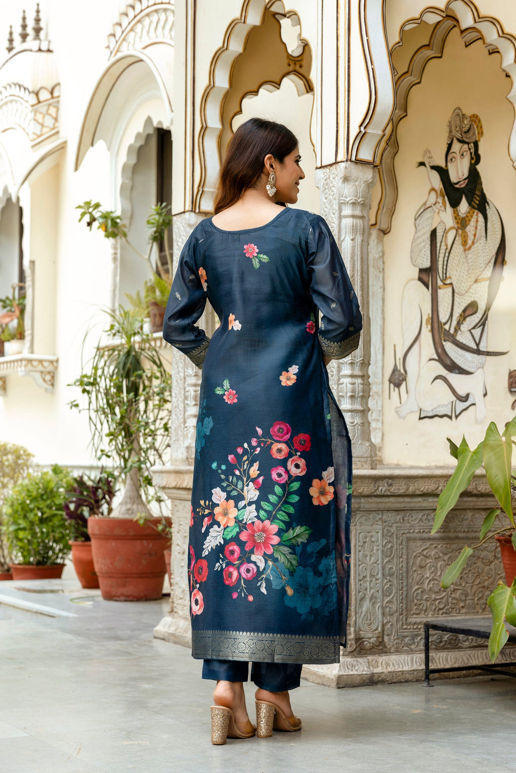 Banarasi Kurta Set with Floral Printed Dupatta