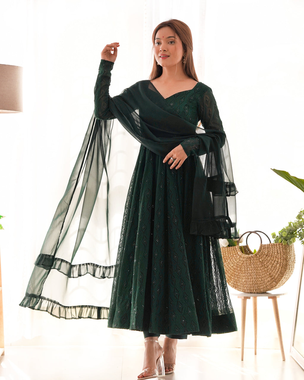 Elegant Dark Green Anarkali Set with Dupatta