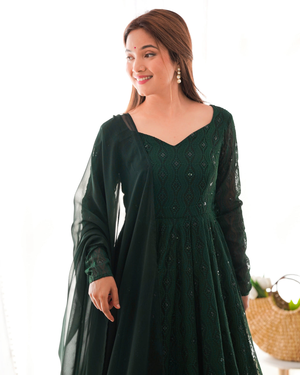 Elegant Dark Green Anarkali Set with Dupatta