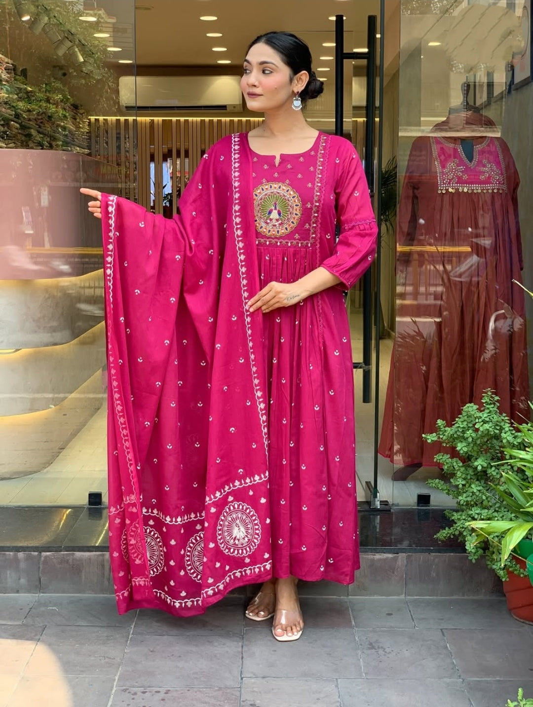 Traditional embroidered Anarkali set with dupatta and stylish design