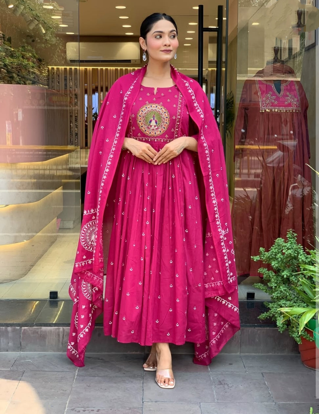 Traditional embroidered Anarkali set with dupatta and stylish design