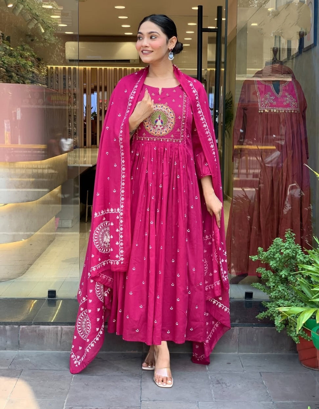 Traditional embroidered Anarkali set with dupatta and stylish design