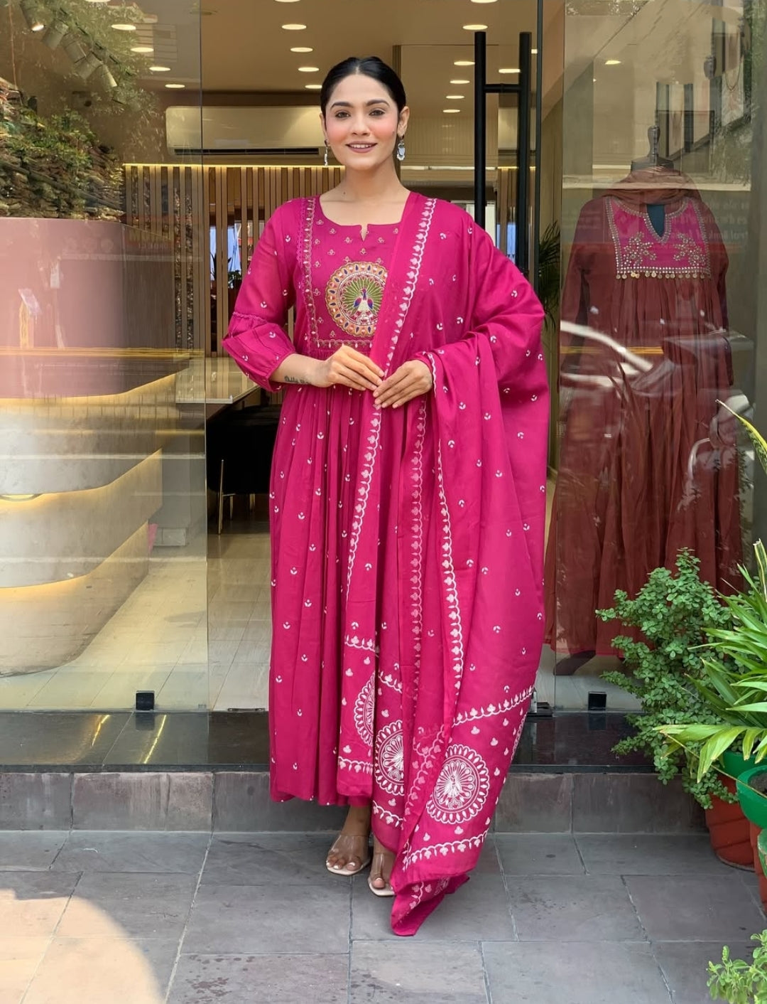 Traditional embroidered Anarkali set with dupatta and stylish design