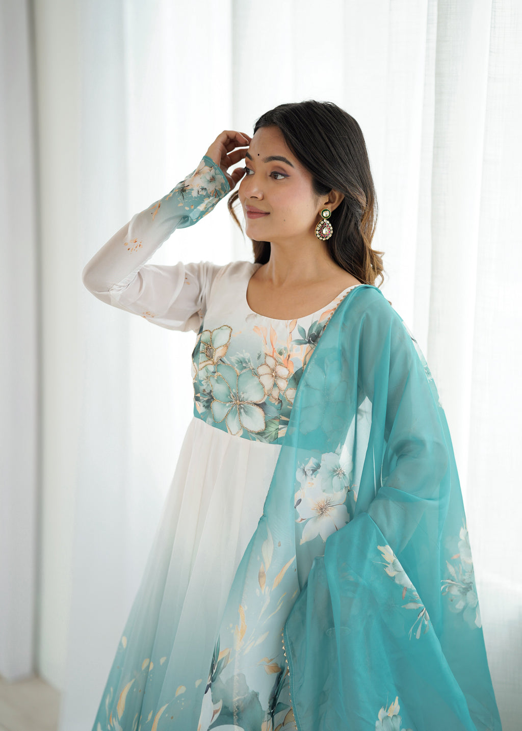 'Serene Garden' Floral Print Anarkali Set
