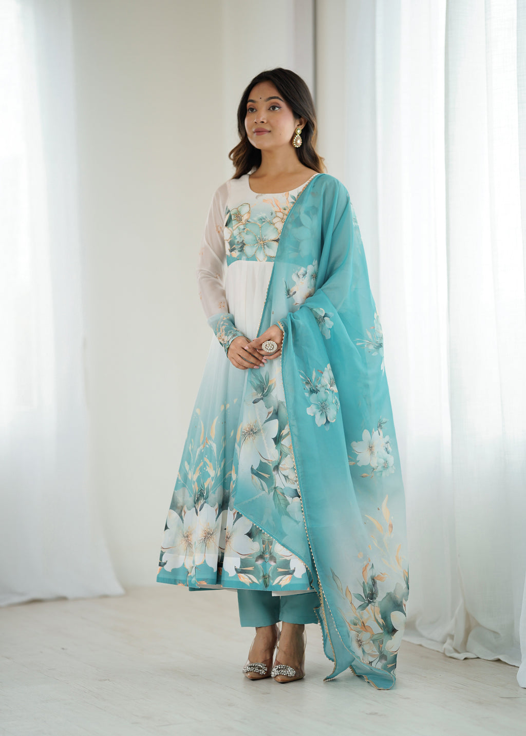 'Serene Garden' Floral Print Anarkali Set