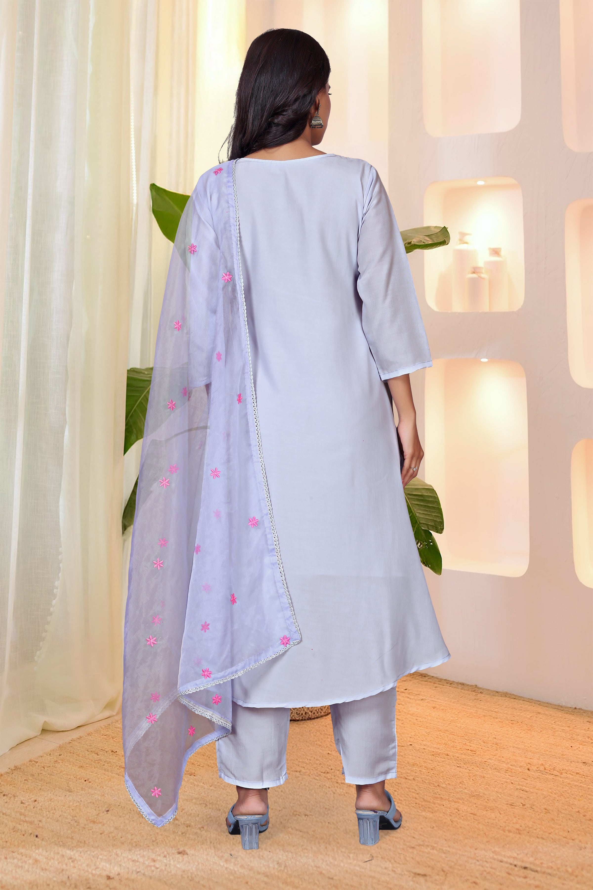 Floral Embroidered Kurti Set with Dupatta