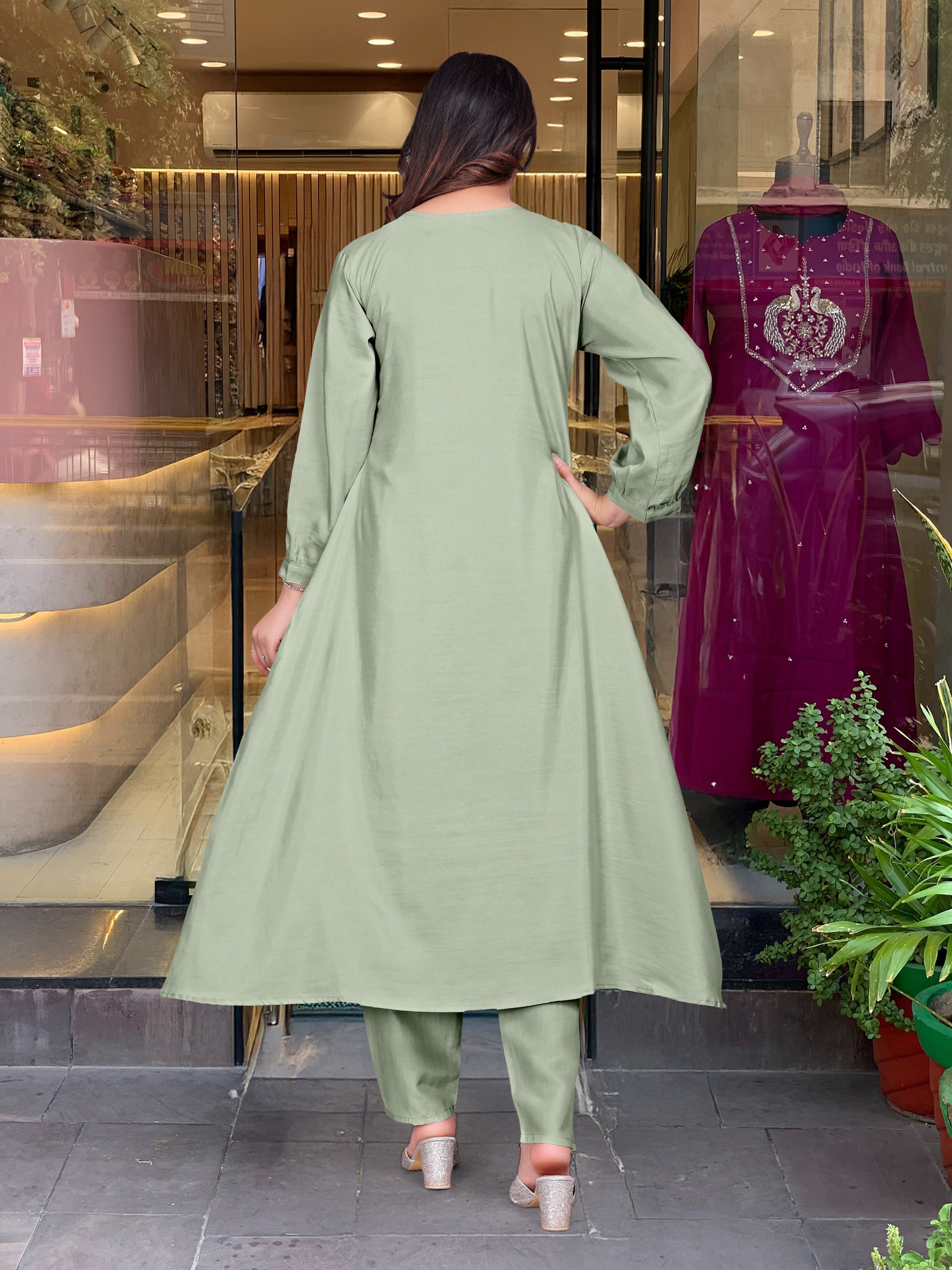 Pastel Green Kurti Set with Yellow Embroidered Dupatta