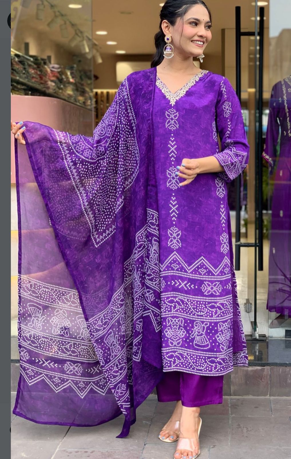 Bandhani Printed Straight Kurta with Dupatta & Pants