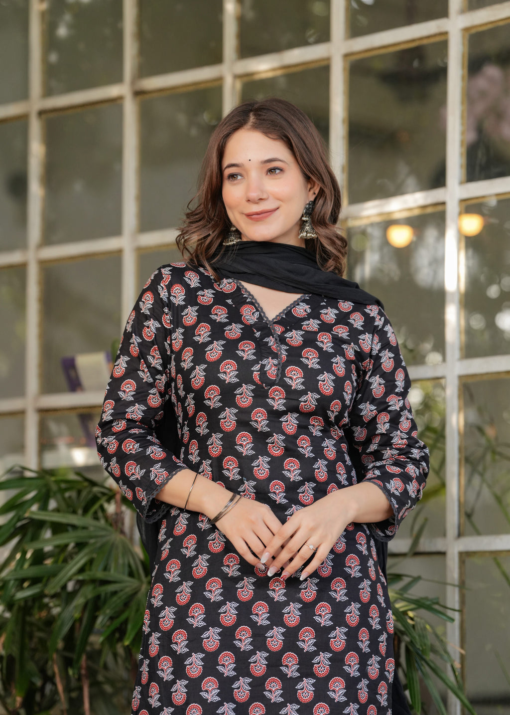 Block Print Straight Kurta with Pants & Dupatta