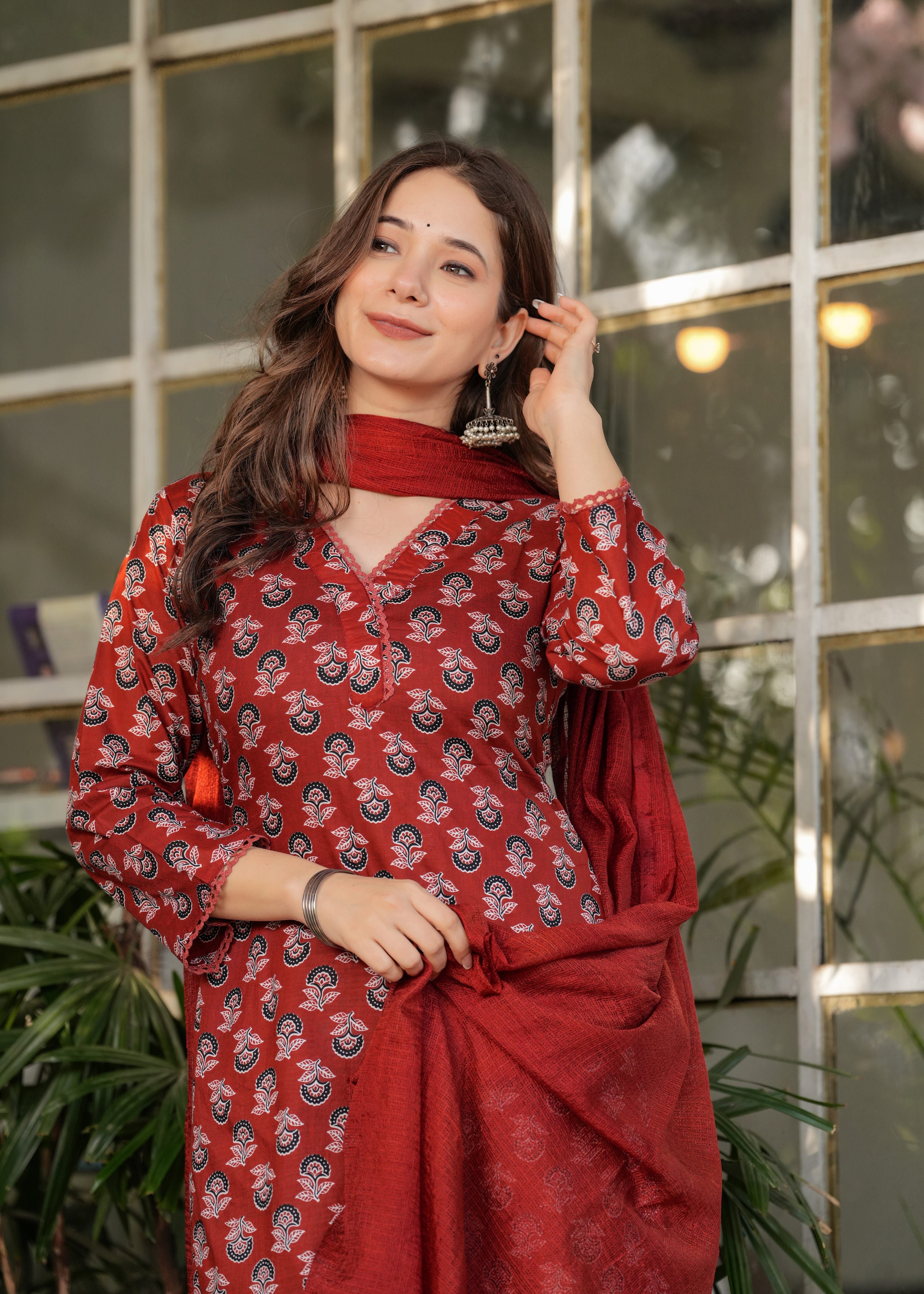 Block Print Straight Kurta with Pants & Dupatta