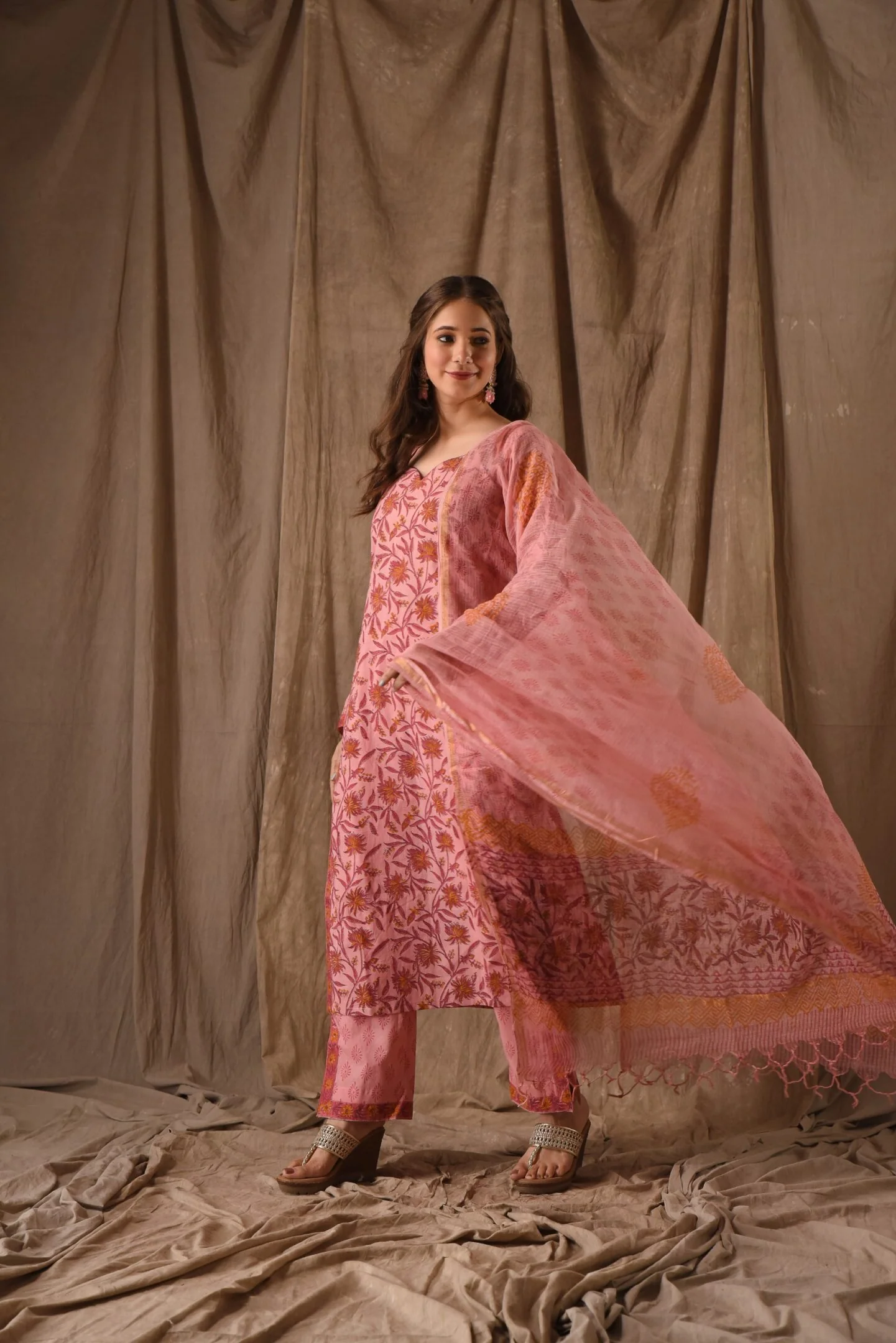 Blush Pink Floral Printed Kurta Set with Dupatta