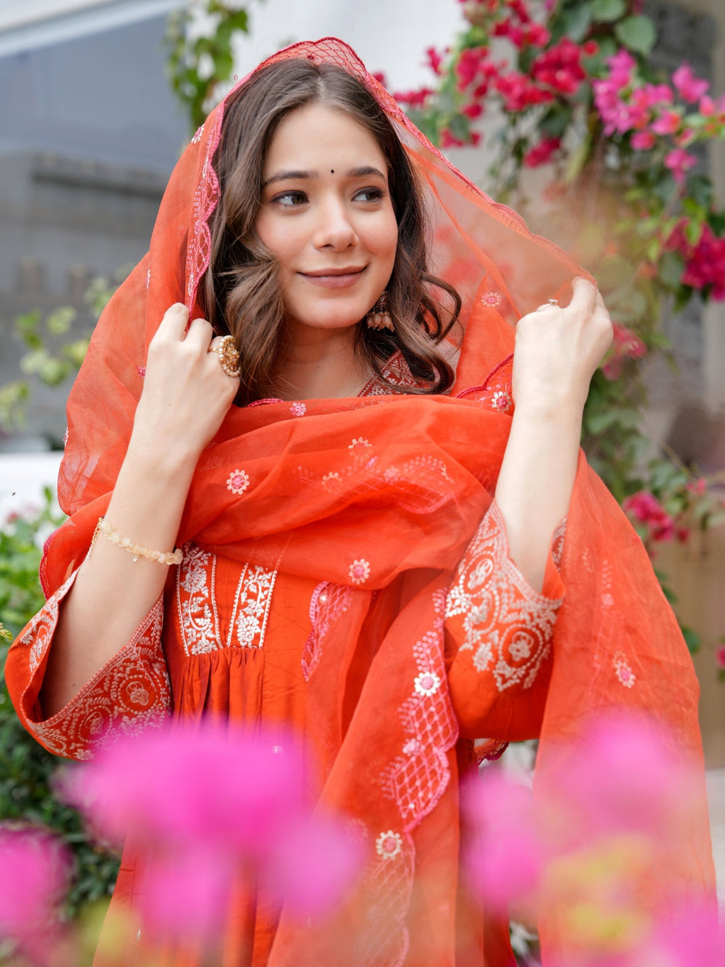 Radiant Red Embroidered Kurta Set with Dupatta