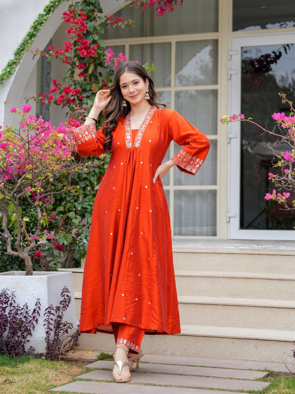 Radiant Red Embroidered Kurta Set with Dupatta