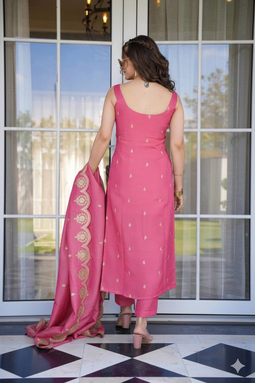 Festive Straight Kurta Set with Embellished Dupatta