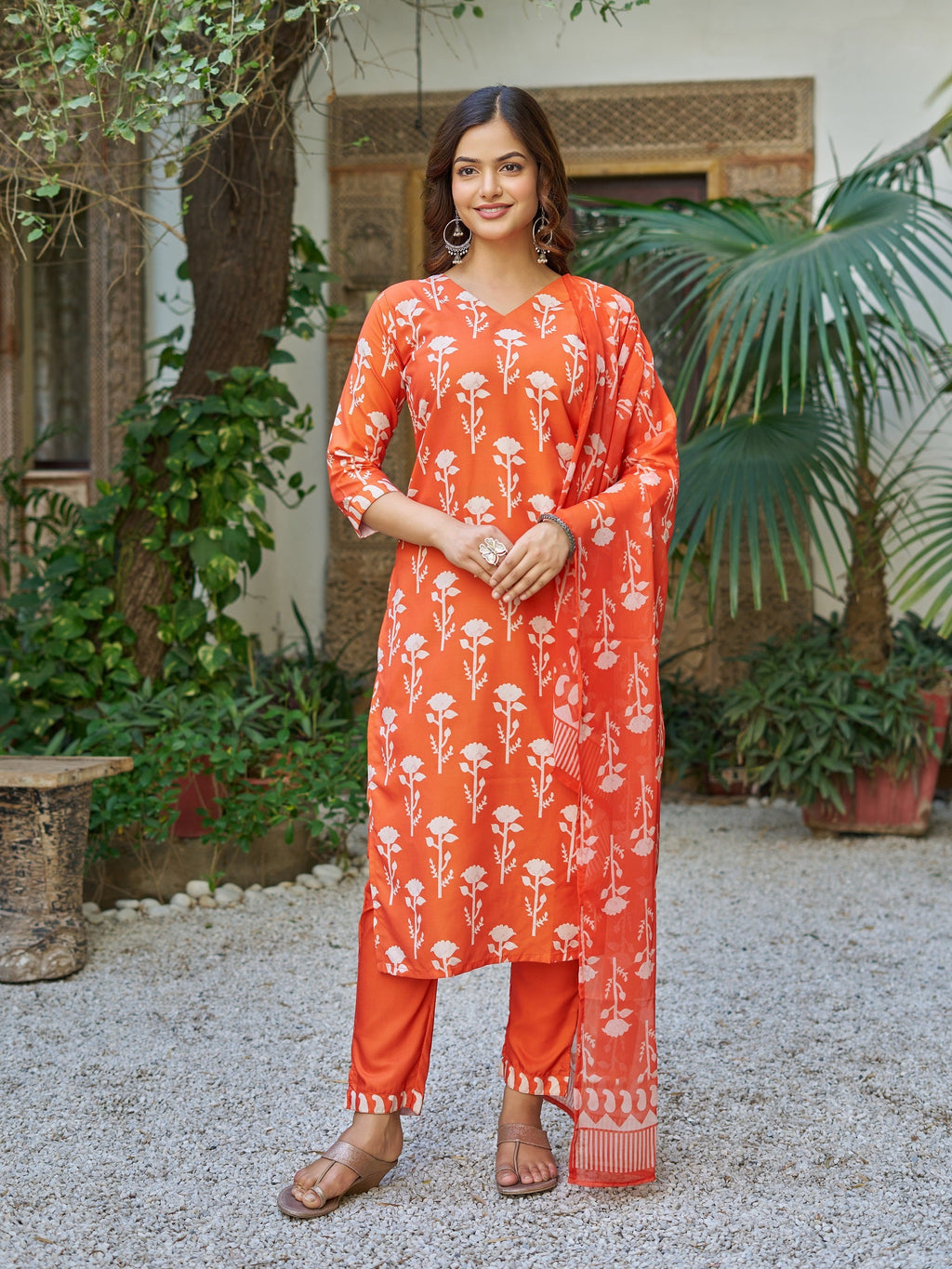 Floral Print Kurta Set with Dupatta