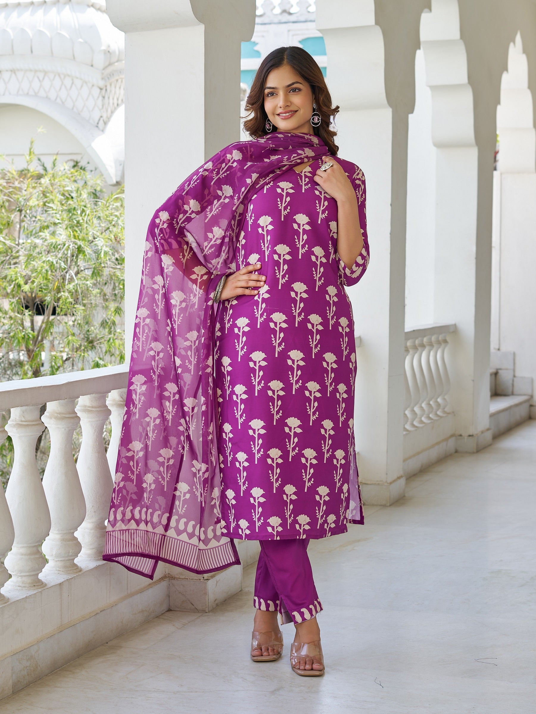 Floral Print Kurta Set with Dupatta