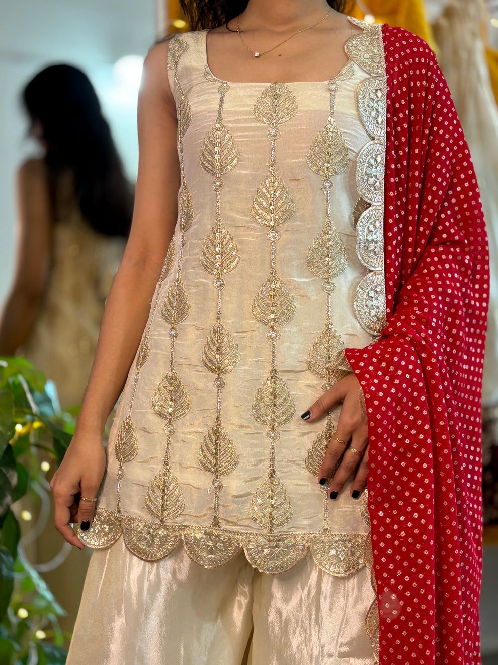 White Soft Chinon Embroidered Work Suit Set with Dupatta