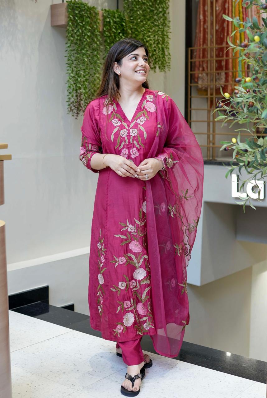 Graceful embroidered ethnic wear in soft pastel with sheer dupatta