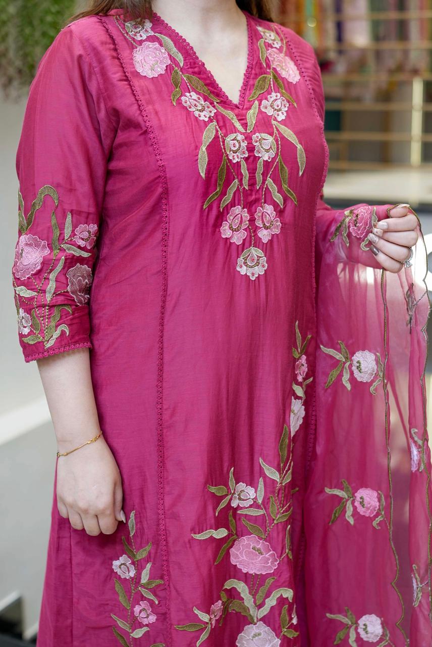 Graceful embroidered ethnic wear in soft pastel with sheer dupatta