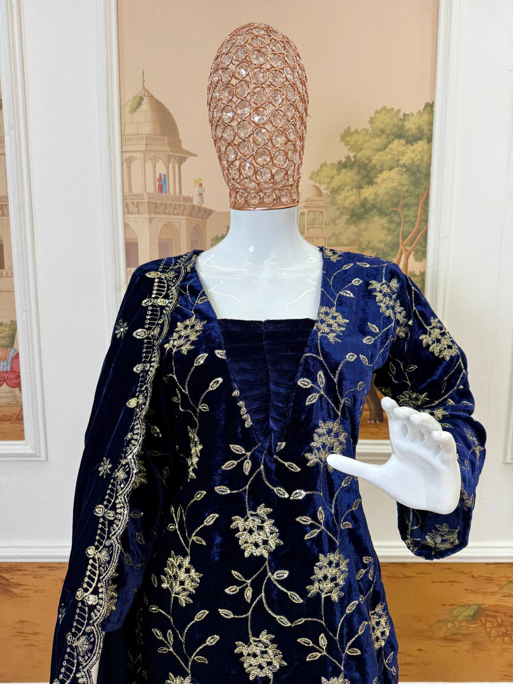 Luxurious Velvet Kurta Set with Gold Embroidery