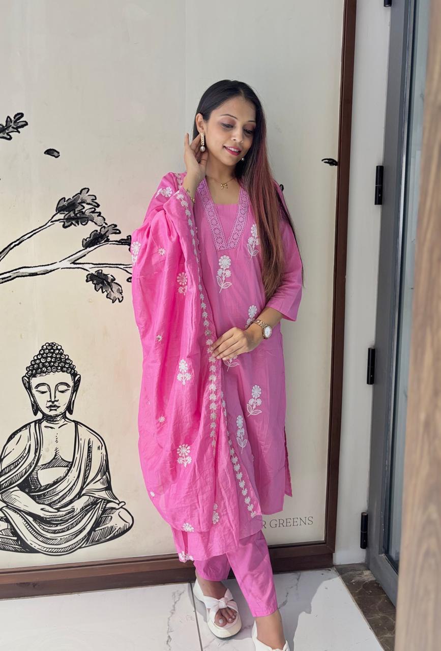 Pink Embroidered Suit with Matching Dupatta & Pants