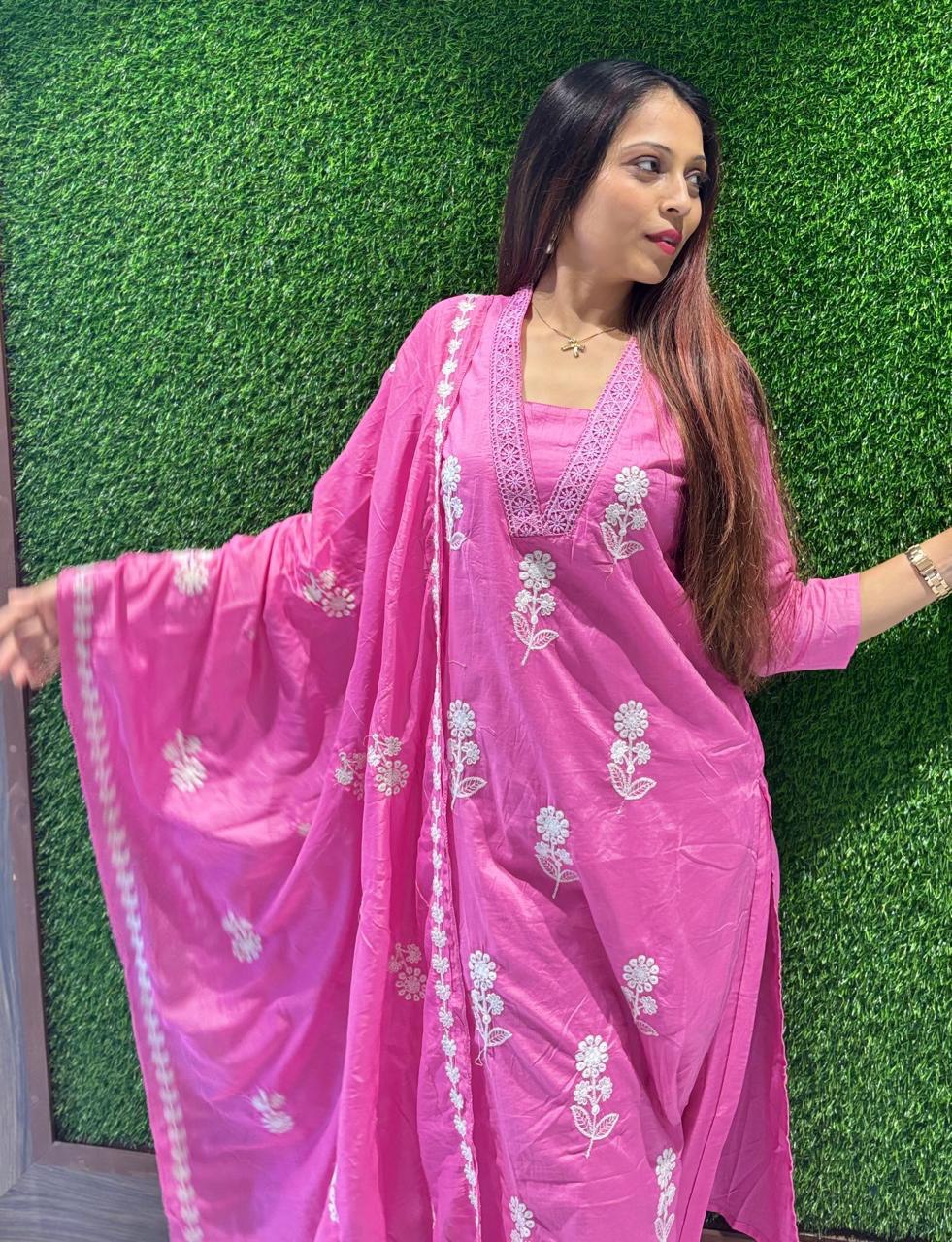 Pink Embroidered Suit with Matching Dupatta & Pants