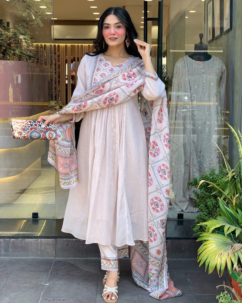 Pastel-Toned Set Crafted Mul Chanderi 3 Pcs Suit Set