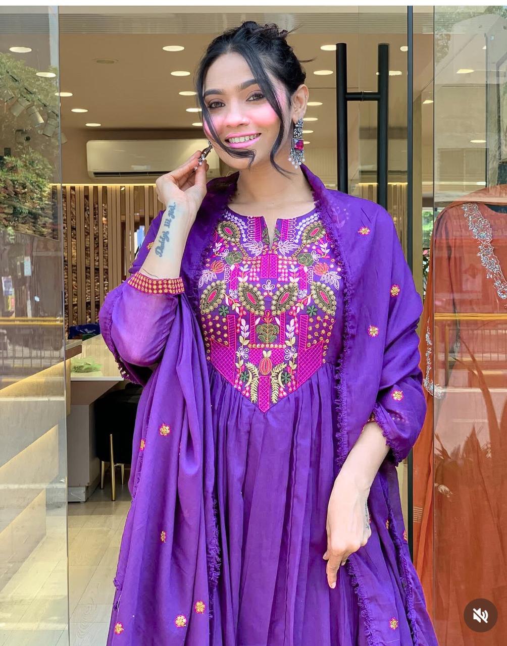 Royal Purple Embroidered Anarkali with Dupatta