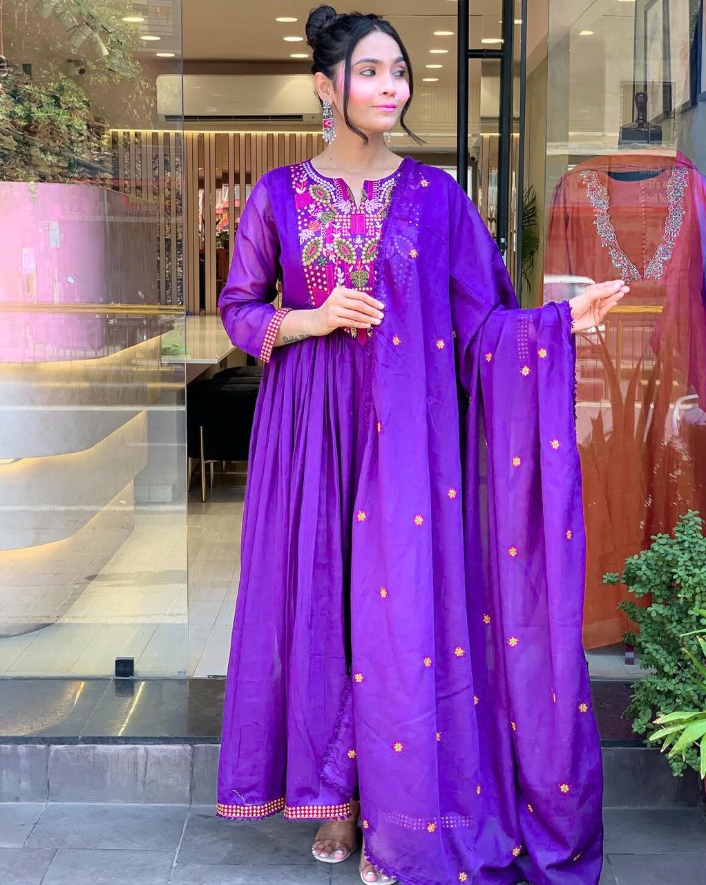 Royal Purple Embroidered Anarkali with Dupatta