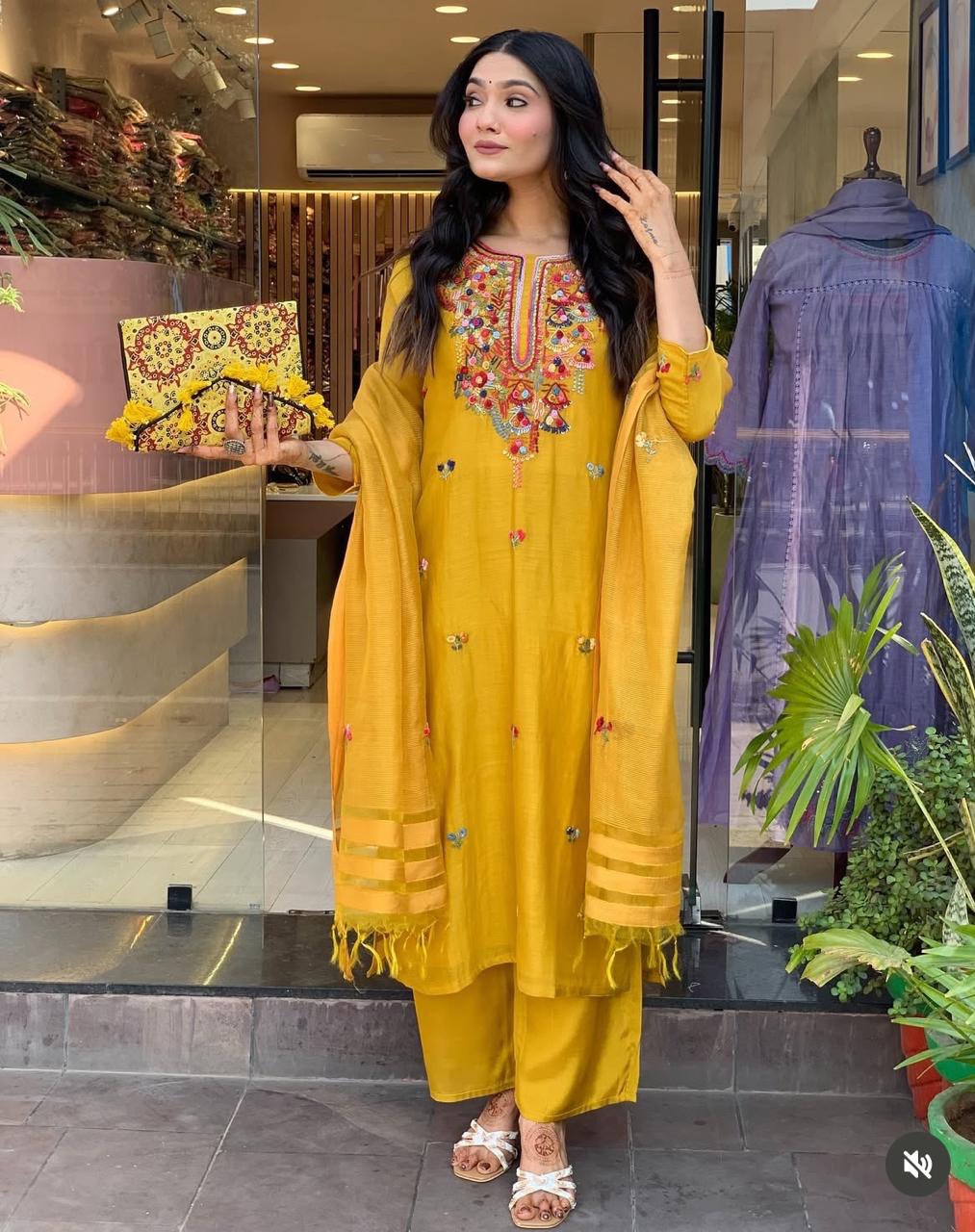 Pure Mul Chanderi Sunshine Yellow Kurta Set with Dupatta