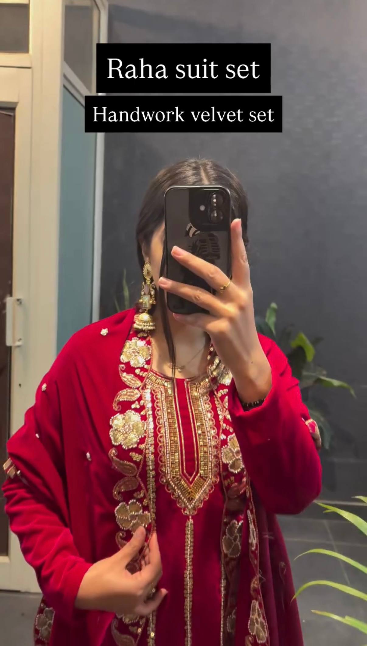 Regal Red Velvet Suit with Elaborate Gold Embroidery