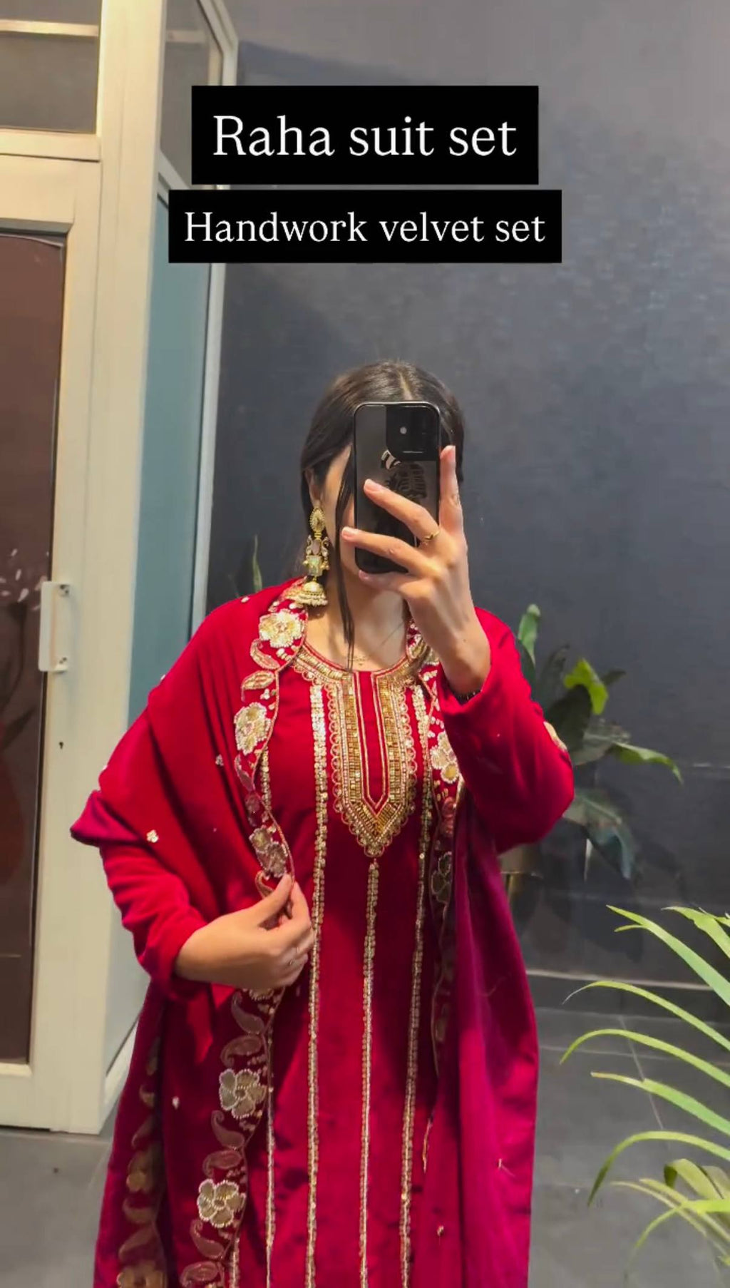 Regal Red Velvet Suit with Elaborate Gold Embroidery