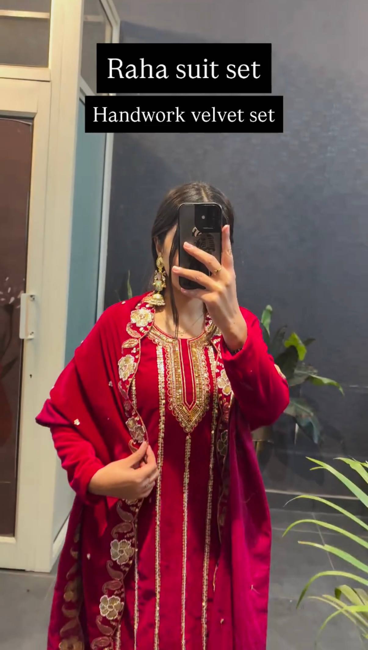 Regal Red Velvet Suit with Elaborate Gold Embroidery
