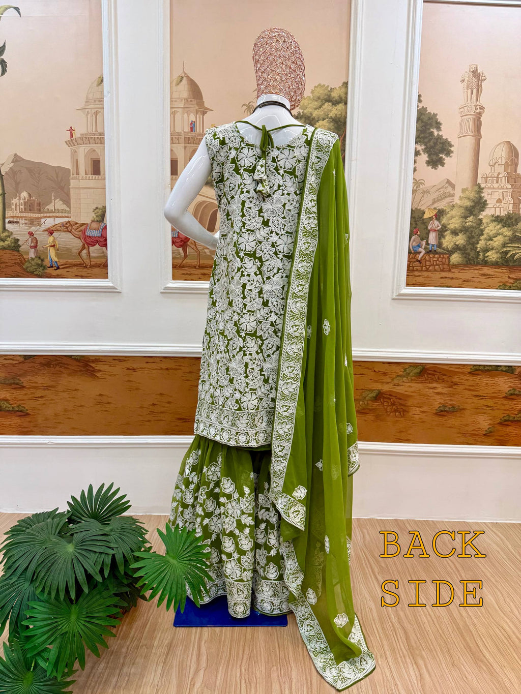 Elegant Red Sharara Suit with Intricate White Embroidery