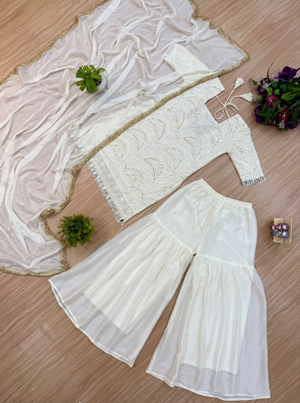 Elegant Off-White Sharara Suit with Intricate Sequin Work